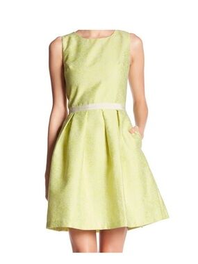 Erin Fetherston Yellow Floral Embossed Dress size 10 fit and flare